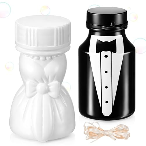 Skylety 1 Paia Bolle di Sapone Matrimonio per Coppia, Flaconi Sposa e Sposo con Nastro in Raso, Accessorio per Cerimonia, Bomboniera Ospiti per Comune, Fidanzamento, Uscita Nuziale