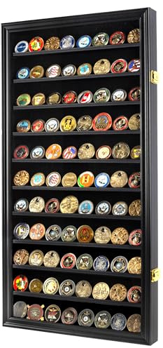 DisplayGifts Military Challenge Coin Display Case Poker Chips Holder Wall Cabinet Showcase Rack 29H X 16W Compatible with Army Navy Air Force Marine Corps Challenge Coins