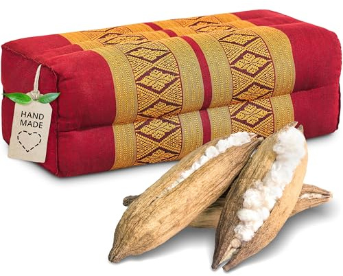 livasia blocco cuscino per yoga rettangolare - 17x34x12cm - cuscino da meditazione kapok, cuscino rettangolare, accessorio yoga pilates cuscino per il collo, fatto a mano (Rosso/Giallo)
