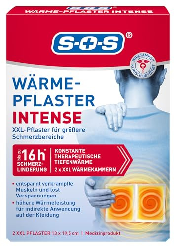 SOS Pansements chauffants Intense - Extra puissants - Pour soulager la douleur aiguë dans le bas du dos, détendre les muscles contractés et relâcher les tensions dans le dos - 1 x 2 pansements