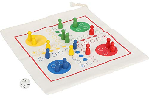 small Foot Ludo Holz, FSC 100%-Zertifiziert, Brettspiel für Reisen, im praktischen Beutel, ab 3 Jahren, 12022