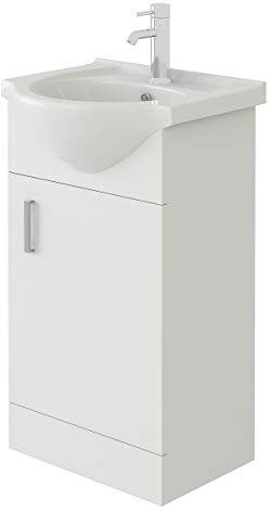 VeeBath Mars 450 Vanity Unit Furniture, Ceramic Wash Basin Sink, Floor Standing, Soft Close Doors Bathroom Storage Cabinet- White (Flat Pack)