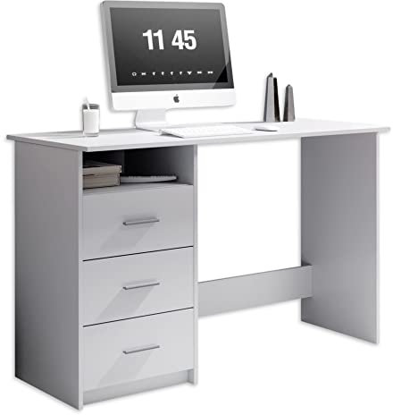 ADRIA Schreibtisch mit Schubladen in Weiß - Praktischer Bürotisch Computertisch mit großer Arbeitsfläche - 120 x 76 x 50 cm (B/H/T)