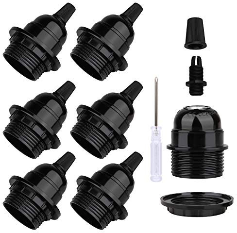 Zevnico 6 Pcs E27 Lamp Holder, Vintage Black Lampholder with Lampshade External Fixing Ring Fitting, Bakelite 250V 4A, Edison Retro Style Screw E27 Light Bulb Socket, DIY Pendant Hanging Ceiling Light