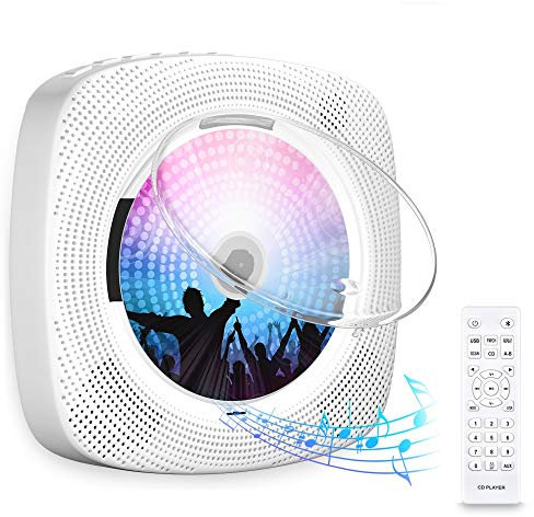 Gueray Lettore CD Portatile Lettore CD Montabile a Parete con Coperchio Antipolvere Altoparlante Hi-Fi Integrato Bluetooth con Telecomando Radio FM Lettore musicale USB Ingresso 3,5 mm AUX