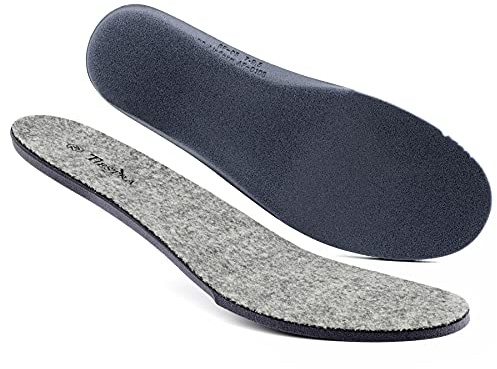 TIESTRA Wool Felt Warm Insoles Soft Comfort Shoe Inserts Thermal Insoles Winter Thick Inner Soles for Rain Boots Winter Shoes Slippers for Men Grey 42EU/UK8