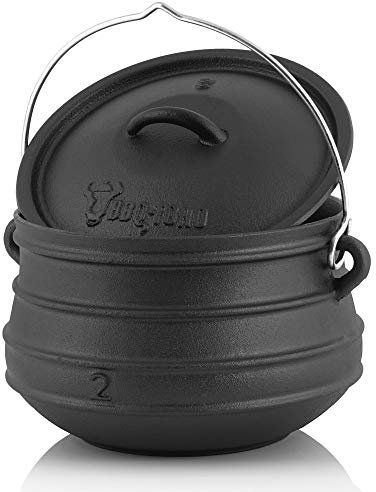 BBQ-Toro cast iron Potjie | Cast iron witch pot | 6 litres without feet | Dutch oven | Couldron cookware | Preseasoned African Potjie | Fire pot with lid | Braising Dutch oven | Camping pot