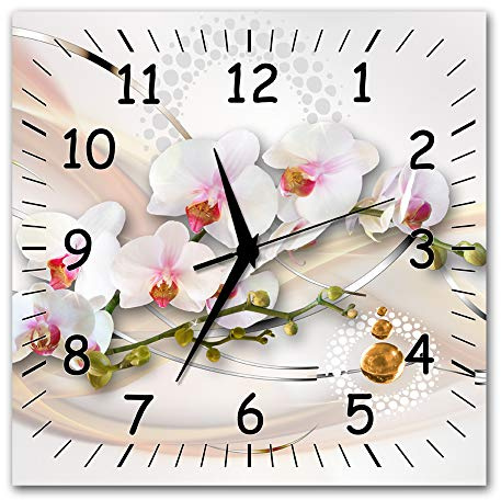 BM Funk Quarz Wanduhr Funkwanduhr Funkwanduhren Funkuhr Funkuhren kein Ticken lautlos geräuschlos leise modern ohne Tickgeräusche groÃŸ XXL Wohnzimmer Küche Orchideen Blumen 9469-1a SZ