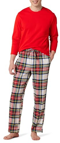Amazon Essentials Herren Flanellhose und langärmeliges T-Shirt als Pyjama-Set