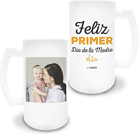 Kadoo Regalos Jarra de Cerveza de Cristal Esmerilado Personalizada Día de la Madre Feliz Primer Día de la Madre (Foto)