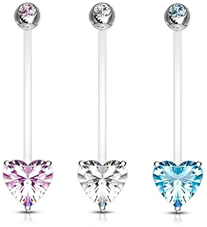 Paula & Fritz® Bauch-nabelpiercing Schwangerschafts-Piercing Zirkonia Bio-Flexibler Stab 316L Chirurgenstahlkugel Stein Bauch-Piercing Nabel Herz