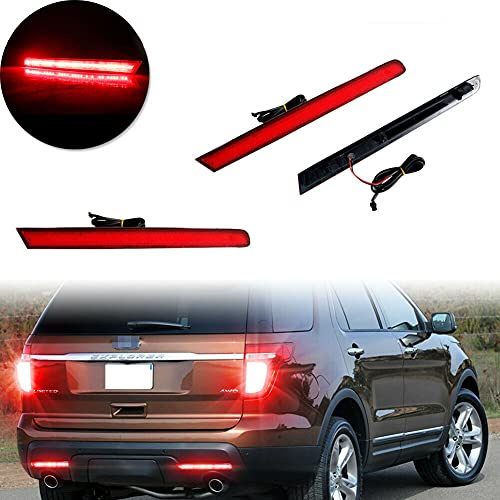 GTINTHEBOX Red Lens Full LED Bumper Reflector Lights Compatible with 2011 2012 2013 2014 2015 Ford Explorer - Functions as Tail Lamps Rear Fog Lights