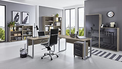 Büromöbel komplett Set Arbeitszimmer Office Edition in Eiche Sonoma/Anthrazit Hochglanz lackiert (Set 6)