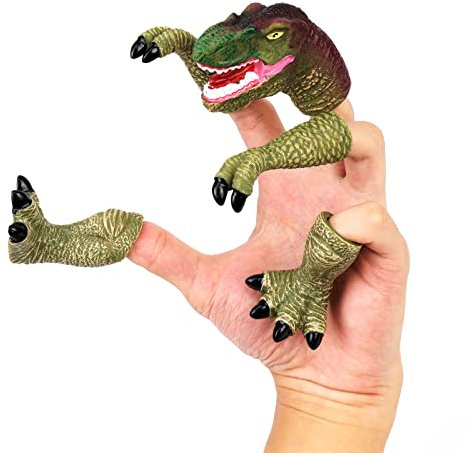 5 Stücke Fingerpuppe Dinosaurier Fingerhände Tier Winzige Hand mit Kopf und Füßen Gummi Dinosaurier Spielzeug Familie Fingerpuppen für Spielparty Pädagogische Spielzeuge Handpuppe Set(Tyrannosaurus)