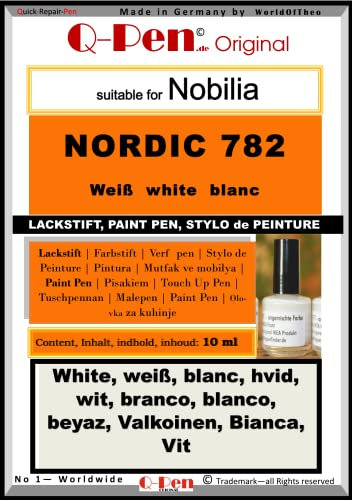Q-Pen Ausbesserungsfarbe passend für nobilia Nordic 782 weiß - white - blanc