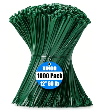 XINGO 1000 Stück Kabelbinder Grün, 300mm x 4.8mm, 22,7 kg Zugfestigkeit, UV-beständig, Selbstsichernde Kabelbinder für drinnen und drauße