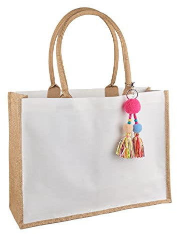 FITDON Juteväska, shopper, kvinnor, stor jutepåse, strandväska, vikbar, vattentät, shoppingkassar, handväska för picknick, resor, shopping, strand och vardag, Beige, Large