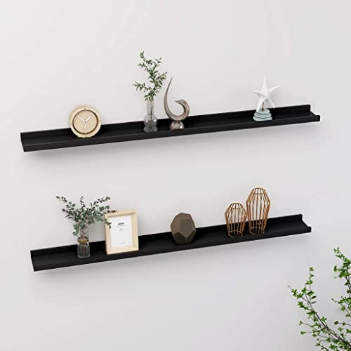 homiuse Wandregal Schwarz 2 STK. BüCherregal Regal Wand BüCherregal Wand Regal Holz Wandregal KüChe KüChenregal FüR WäNde Wandregal Kinderzimmer Wandboard Wall Shelf Bookshelf 100x9x3 cm