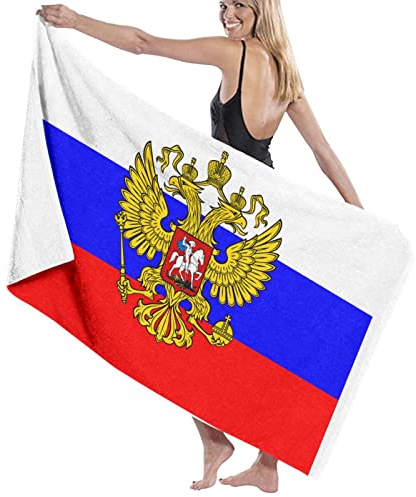 Strandtuch Wappen Von Russland Flagge Von Russland Schnell Trocknend Sandfreie Strandlaken Mikrofaser Beach Towel Für Männer Damen Strand 80X130Cm