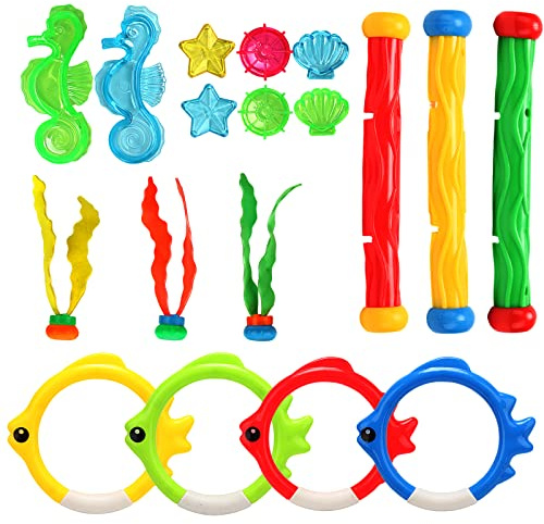 Jouet de Plongée, 19pcs Jouets de Natation Piscine, Jouets de Plongée Piscine, Anneaux Plongée, Jouets de Piscine, Jouet Sous Eau été Jeux, pour Le Jeu de Formation de Piscine pour des Enfants