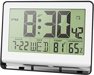 Aflytep Orologio Atomico con Temperatura e Umidità Interiori, Orologio da Parete Digitale con Regolazione Automatica o Orologio da Scrivania, a Batterie
