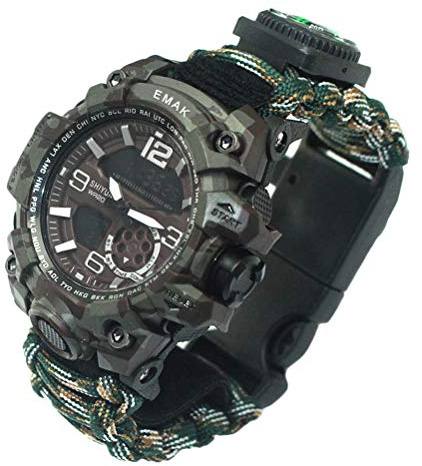 Camping en Plein Air Montre de Survie Bracelet Multifonctionnel Boussole Sifflet Bracelet équipement Kit D'outils