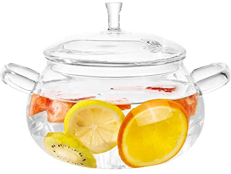 Glass Simmer Pot,83oz/2500ml Clear Glass Pots for Cooking on Stove with Lid, Large Saucepan Cookware Set for Pasta Noodle, Soup, Milk, Baby Food
