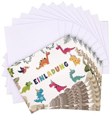 Friendly Fox 12 Dino Einladung, Einladungskarten Dinosaurier Geburtstag Kinder, Geburtstagseinladung Dino Party