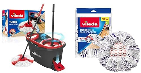 Vileda Easy Wring & Clean Turbo balai avec seau à pédale, Manche télescopique 85 – 130cm, balai à franges avec essoreur & Recharge Turbo 3 en 1, 1 pièce, +40 % de puissance de nettoyage supplémentaire