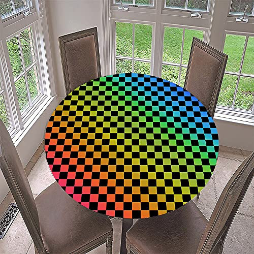 Lukery Tischdecke Abwaschbar Lotuseffekt Gartentischdecke,Gummiband Tischdecke Rund Tischdecken Tischtuch für Outdoor Indoor Regenbogen LGBT Schutz (Quadrate,Durchmesser 160cm)