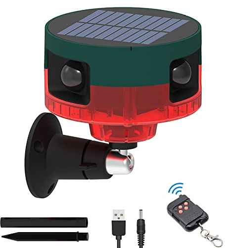 Solar Alarm Licht,KINGCOO Wasserfest 360°PIR Bewegungsmelder LED Blinklicht Warnleuchte Sicherheit Alarmanlage,129db Laute Sirenentöne Geeignet für Garten Bauernhof Scheune Hof Villa (Rot)