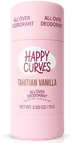 HAPPY CURVES All Over Whole Body Deodorant for Women - Aluminum-Free - Invisibile All Day Layer of Full Body Protection for Odor Control Only, Sensitive Skin, & Private Parts (Tahitian Vanilla)