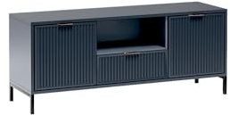 MINIO go for it TV-Schrank ASTI, TV Board 135 cm Breit, Modern Lowboard, 2 Türen mit geräuschloser Schließung und Einlegeböden, Sideboard für Wohnzimmer - Farbe Indigo