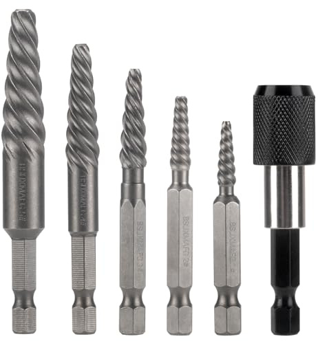 BSUXMAFG Damaged Screw Extractor Set, 6 Piece Easy Out Bolt Extractor for Easily Remove Broken Bolts, Stripped Screws, Studs