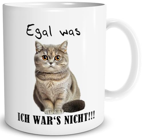 TRIOSK Tasse Katze lustig mit Spruch Egal Was Katzenmotiv Geschenk für Katzenliebhaber Frauen Freundin Arbeit Büro Kollegin, Keramik 300ml