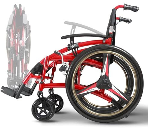 Faltbar Leicht Rollstuhl, Outdoor Reiserollstuhl, Klappbar Transportrollstuhl Für Erwachsene, Ergonomischer Sportrollstuhl, Mit Sicherheitsgurt, Selbstfahrer Rollstuhl Mit Handbremse, Bis 100 Kg