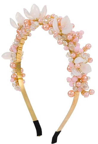 Handcess Perlen Stirnband Gold Blumen Haarband Perlen Haarreifen Strass Kopfschmuck Braut Haarschmuck für Frauen und Mädchen
