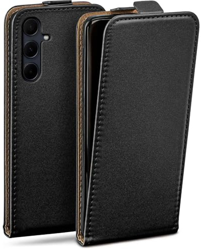 moex Flip Case für Samsung Galaxy A35 5G Hülle klappbar mit 360 Grad Schutz, Handyhülle mit Displayschutz, PU Leder Handytasche Lederhülle, Flip Case Cover Klapphülle, Schwarz