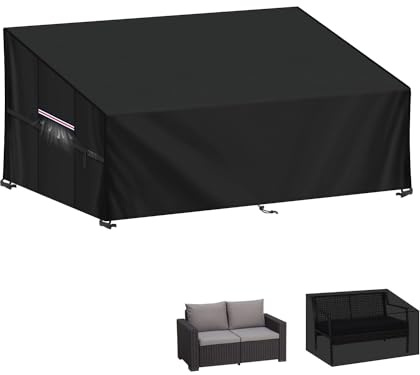 LAMUNI Housse Banc de Jardin 2 Places Housse Canape Exterieur Impermeable Housses de Protection pour Canapé de Jardin 420D Oxford Housses de Banc Extérieur avec Grilles D'aération, 147x85x80/60cm