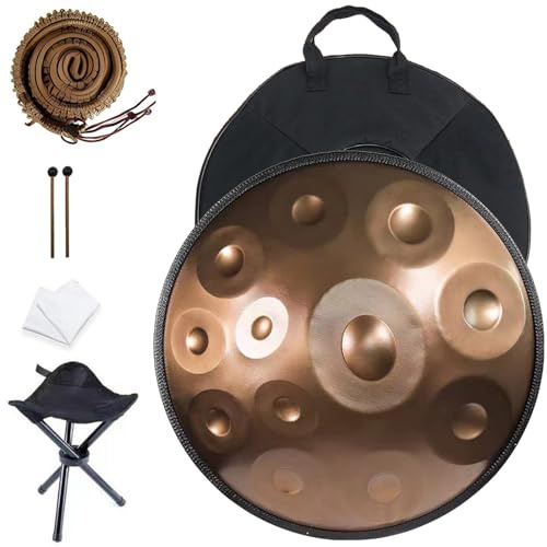 432Hz / 440Hz Stahl-Handtrommel 56cm 9/10/12 Noten Handpan-Drum-Instrument In D Moll Handpan Schlaginstrument Für Klangheilung, Persönliche Meditation, Yoga(Color:Gold,Size:12 Notes(432HZ))