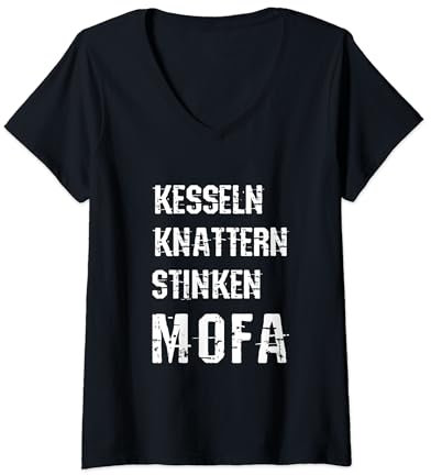 Damen Mofa Moped Roller Tuning Kesseln Knattern Stinken T-Shirt mit V-Ausschnitt