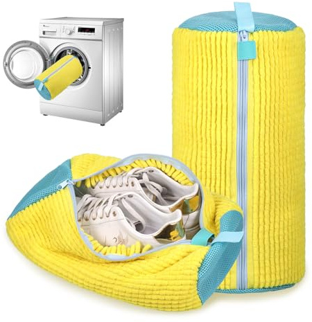 Kssvzz 2Pcs Shoe Washing Machine Bag, Trainer Washing Machine Bag with Zipper, Reusable Laundry Shoe Bag for Washing Machine, 360° Deep Cleaning Shoe Washing Bag (Yellow)