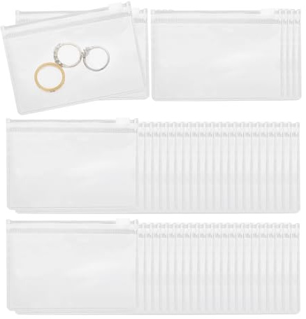 PATIKIL PVC smyckeväskor, 50 st 10 cm x 7,6 cm smyckepåsar klar dragkedja väskor antioxidation självtätande små väskor för örhängen halsband armband förvaring resor affärer