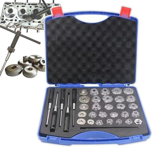 HEGGMKK Kit di Attrezzi per La Riparazione Dell'auto (34 Pezzi), Set di Alesatori per Sedi Valvole per Auto da 22-38 Mm, con Scatola Portaoggetti, per La Maggior Parte delle Auto da Riparare,34pcs