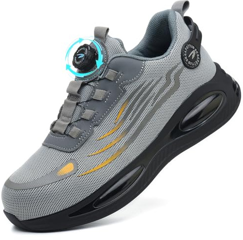 GUDECIUS Scarpe Antinfortunistiche Uomo Donna Scarpe da Lavoro Leggere Scarpe Sicurezza con Punta in Acciaio Sportive Antiscivolo Traspiranti Comode Grigio 41 EU
