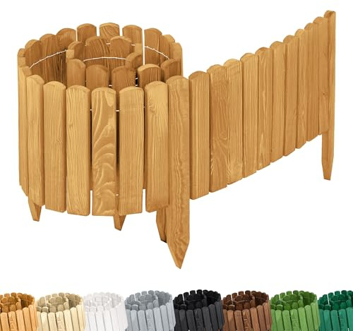Garronda bordatura giardino bordura per aiuola staccionata in legno per giardino cordolo per aiuole Rollborder Recinzione Bassa Aiuola Lunghezza: 200 cm GD-0109 (Marrone chiaro, Altezza: 30 cm)