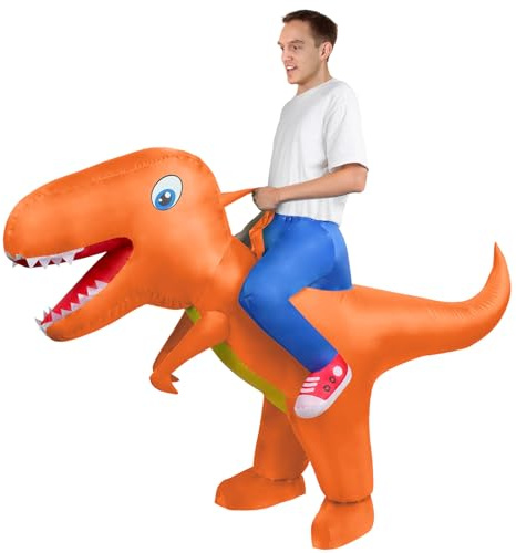 AOOWU Disfraz Dinosaurio Adulto Hinchable, Disfraz Hinchable Adulto con Sistema Inflable, Disfraz Halloween Hombre y Mujer para Cosplay Cumpleaños Navidad Carnaval Fiesta, Color Naranja