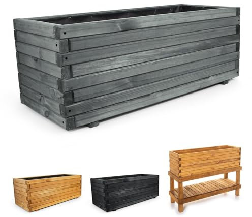 BooGardi Pflanzkasten aus Holz mit Vlies · 100cm anthrazit · in 10 Größen · Blumenkasten · Hochbeet · Garten Balkon Terrasse · Pflanzgefäß Blumen Kräuter Gemüse Obst