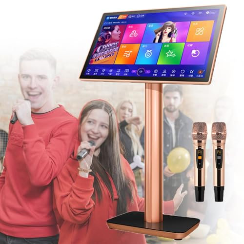 XSDAJSD Sistema de Karaoke Profesional de 19,5 Pulgadas, Pantalla táctil capacitiva con visualización de Letras, máquina de Karaoke con micrófono inalámbrico para casa y Bar, Color Negro, 1 TB