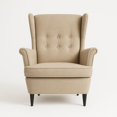 Topsit Ohrensessel aus Samt, Polstersessel mit Holzfüßen, Relaxsessel im Landhaus-Stil, ideal für Wohnzimmer und Leseecke (Sandbeige)